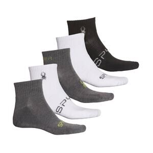 Spyder Men Mesh Quarter Socks 5 Pairs White Black Shoe Size 6 -12 Absorb Tek New